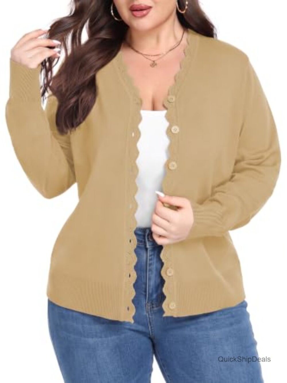 Women's Plus Size Long Sleeve Ribbed Wave Cardigan Sweater